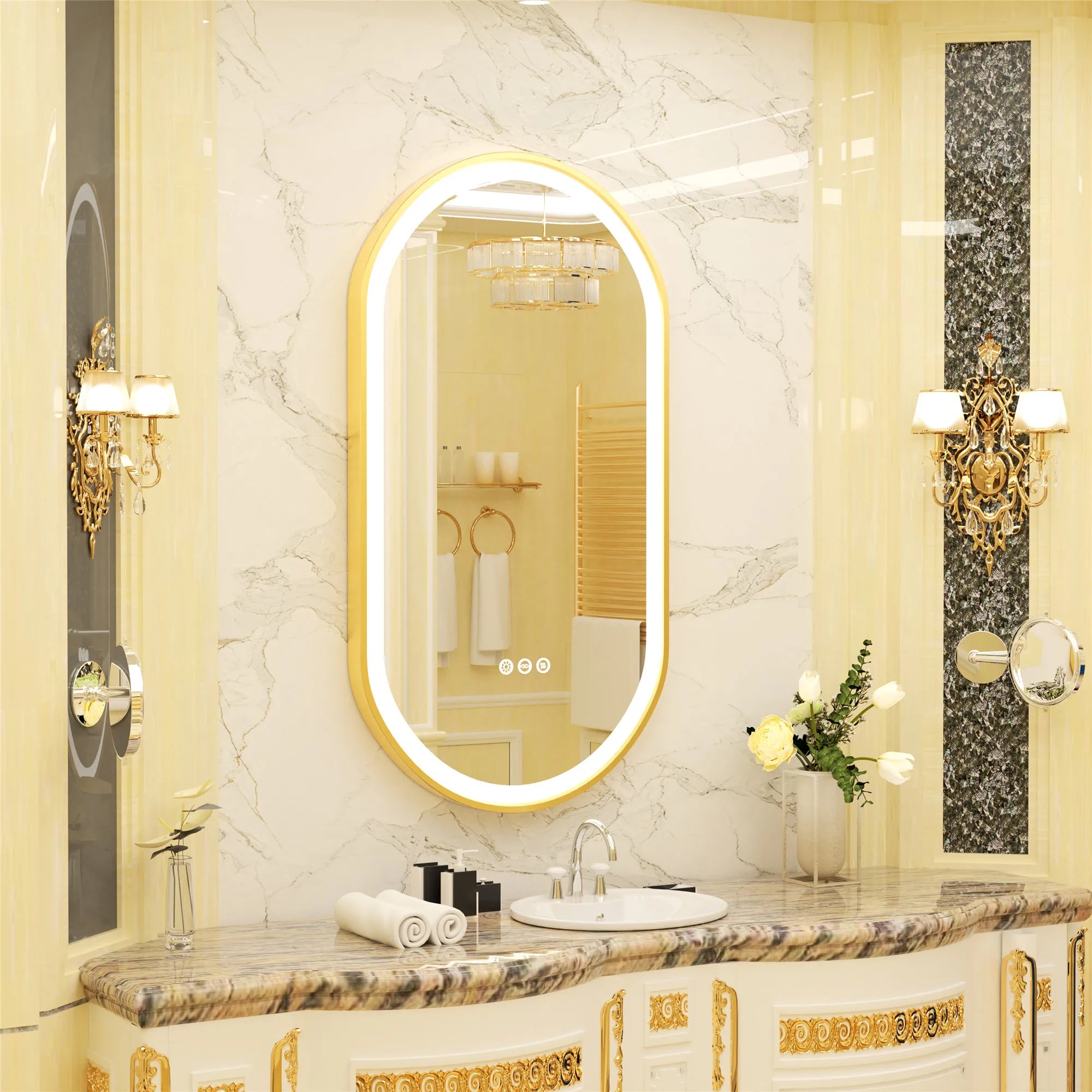 Large LED Oval Bathroom Mirror with Stepless Dimmable Lighted Vanity Mirror