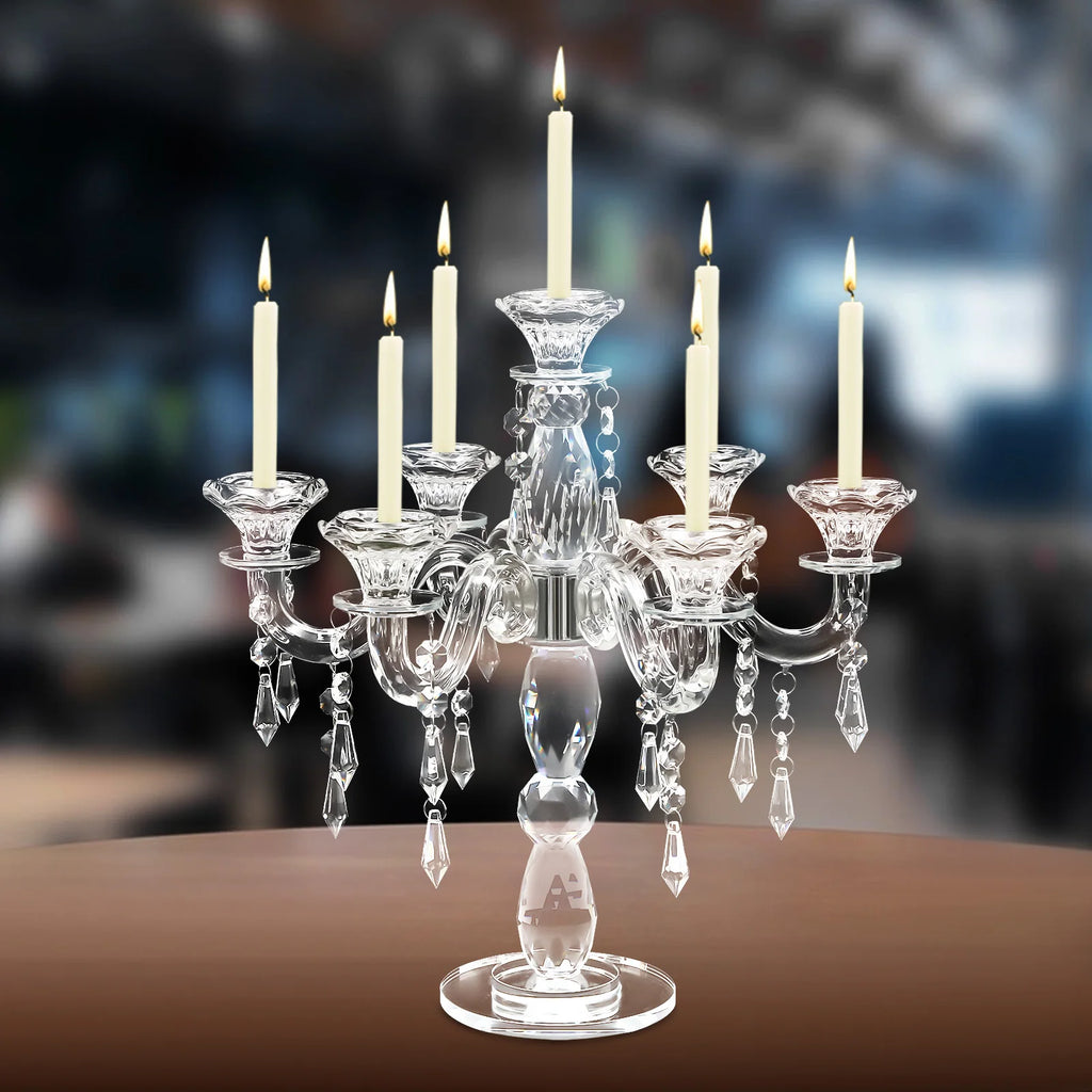 7-Arm Candlestick Holder，Glass Candelabra，Elegant Centerpiece