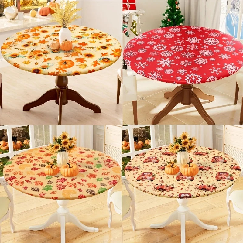 Waterproof PVC Flannel Table Cover Elastic Fitted Tablecloth