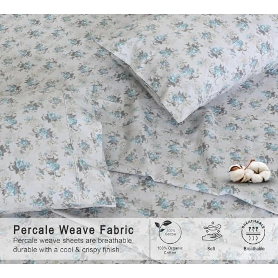 100% Cotton Organic Percale Sheets Size Crisp Cooling Bed Sheets