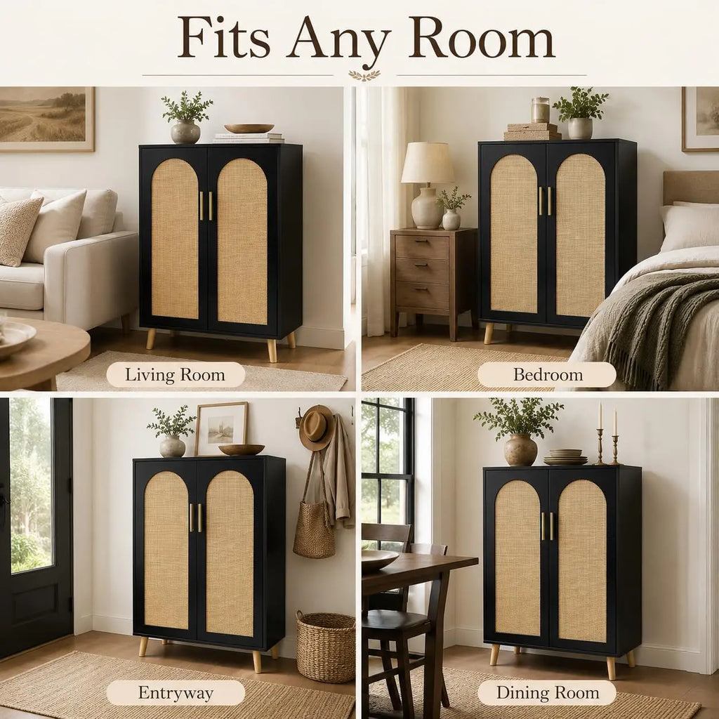 Tall Entryway Storage Cabinet with Adjustable Shelves, Black