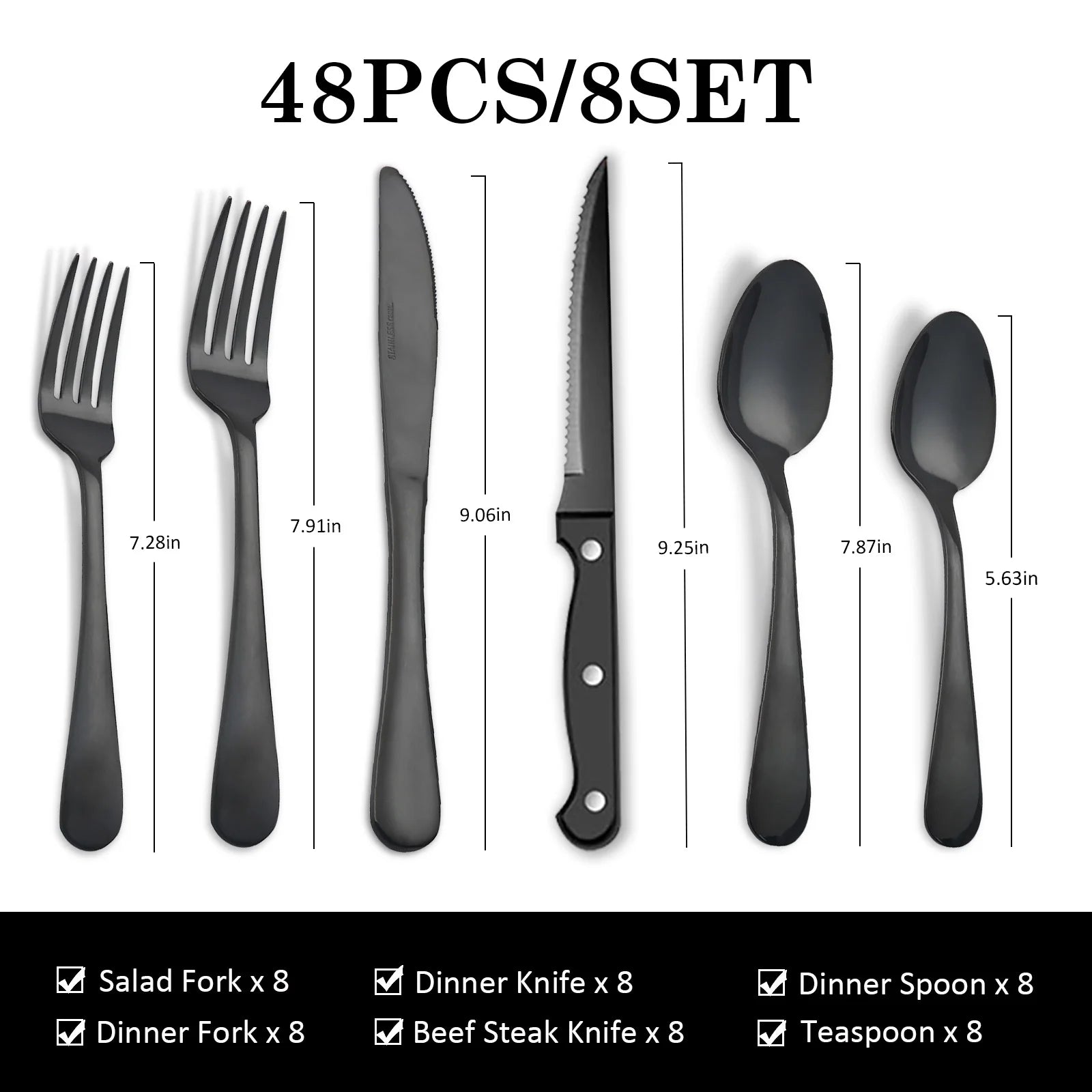 48Pcs Stainless Steel Cutlery Set Steak Knives