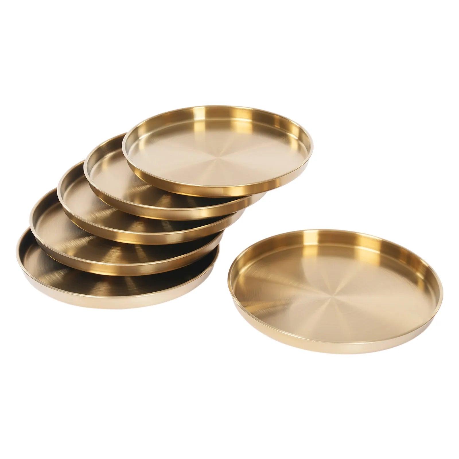 6Pcs Round Serving Trays, Stainless Steel