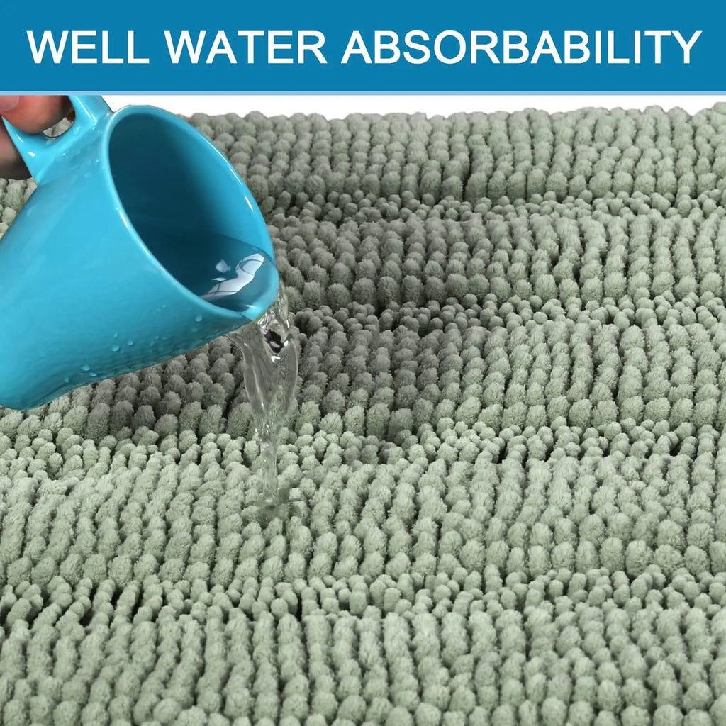 Sage Bathroom Rugs Set of 2 Extra Thick Chenille Striped Shaggy Bath