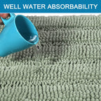 Sage Bathroom Rugs Set of 2 Extra Thick Chenille Striped Shaggy Bath
