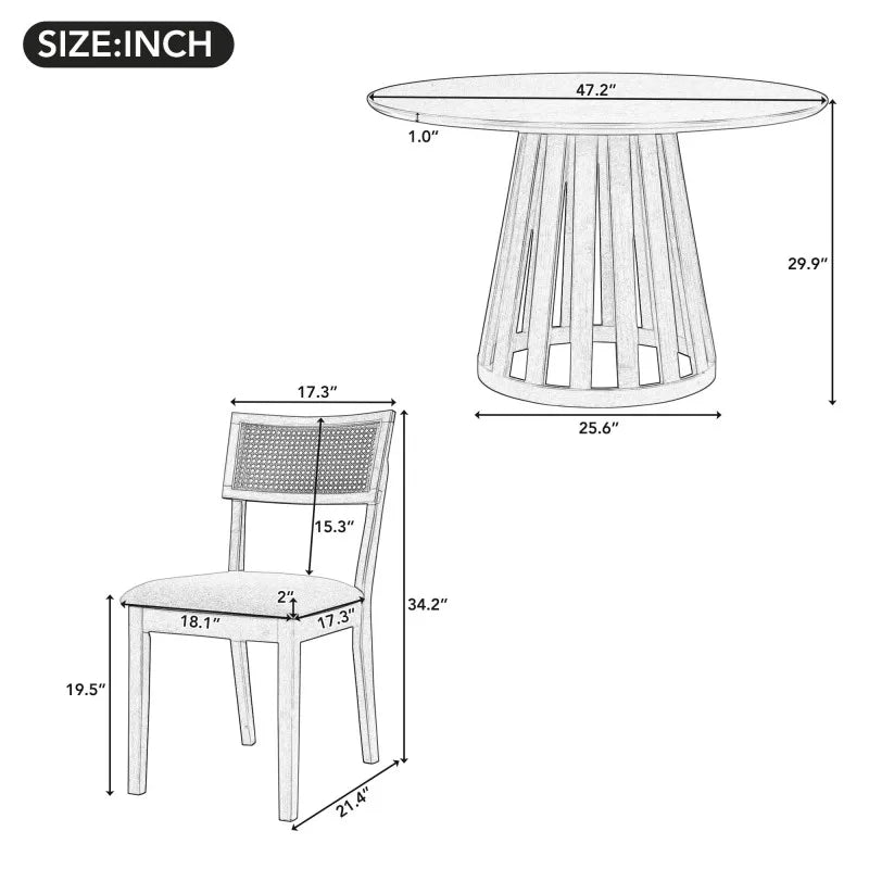 5pc Dining Set with 1 Classic Dining Table & 4x Side Chair