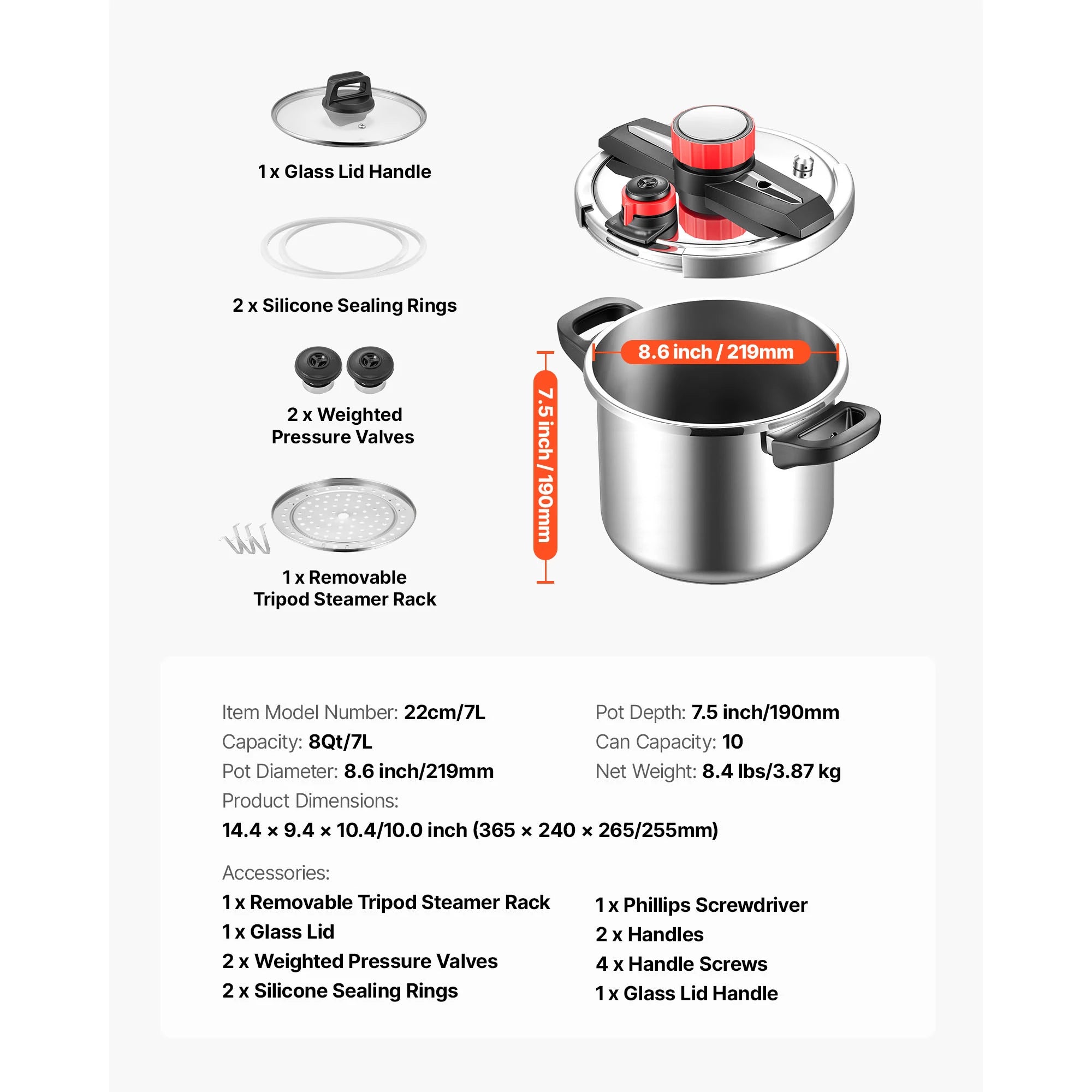 SucceBuy 6.3 8 10 12 Qt Pressure Cooker Stainless Steel