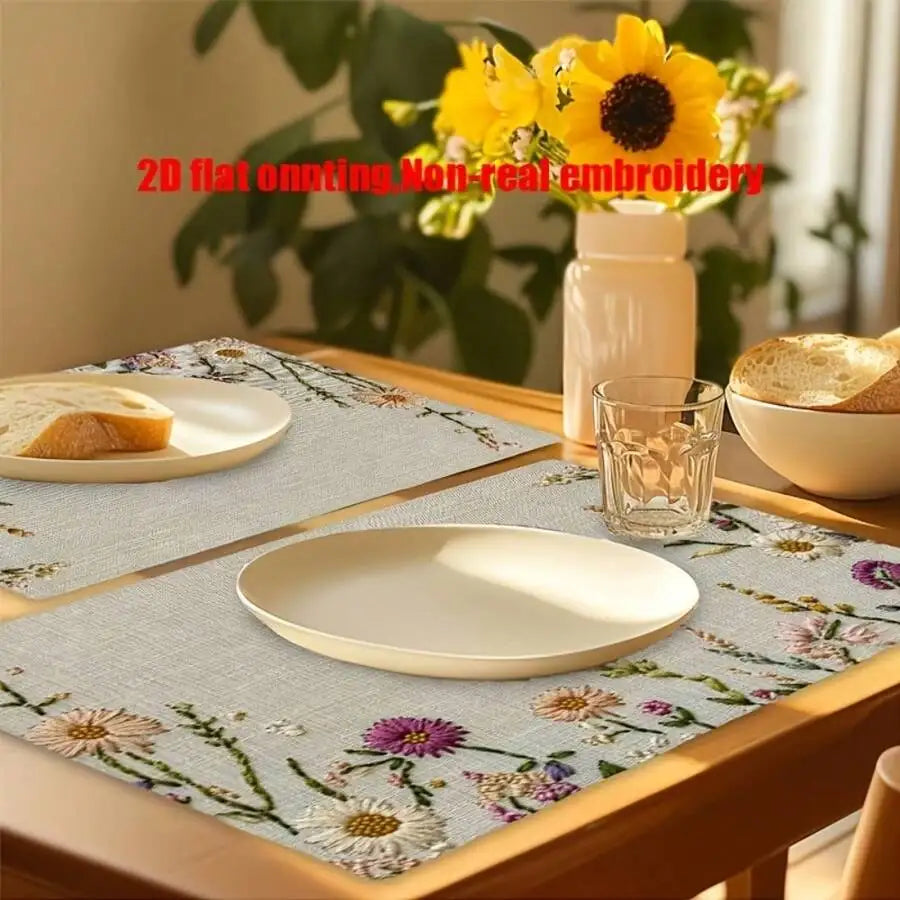 1/4/6PCS 2D Colorful Floral Print Tablecloth Set,