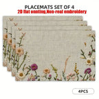 1/4/6PCS 2D Colorful Floral Print Tablecloth Set,