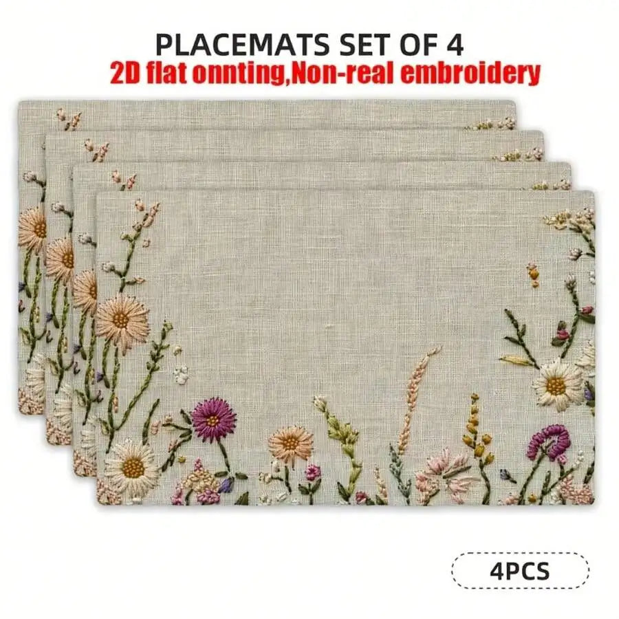 1/4/6PCS 2D Colorful Floral Print Tablecloth Set,