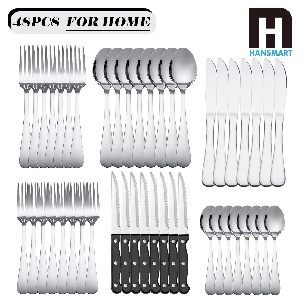 48Pcs Stainless Steel Cutlery Set Steak Knives