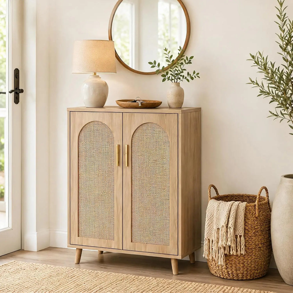Tall Entryway Storage Cabinet with Adjustable Shelves, Black