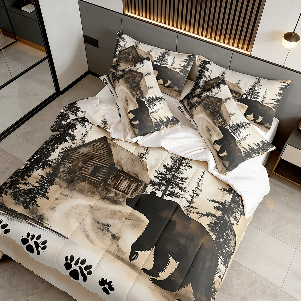 2/3pcs Rustic Cabin Bear Print Comforter Set