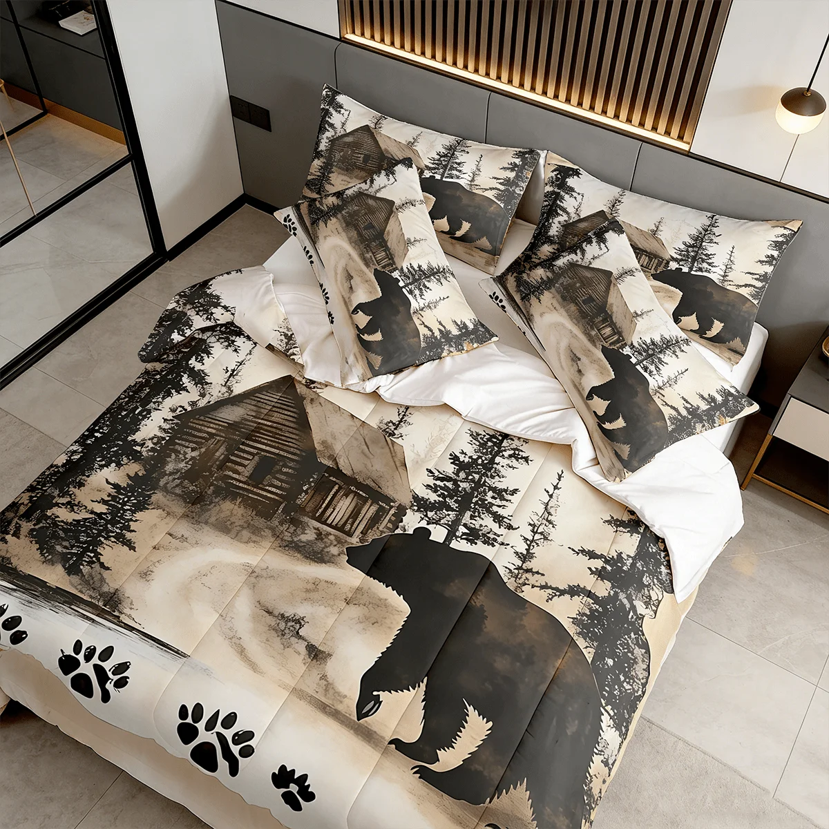 2/3pcs Rustic Cabin Bear Print Comforter Set