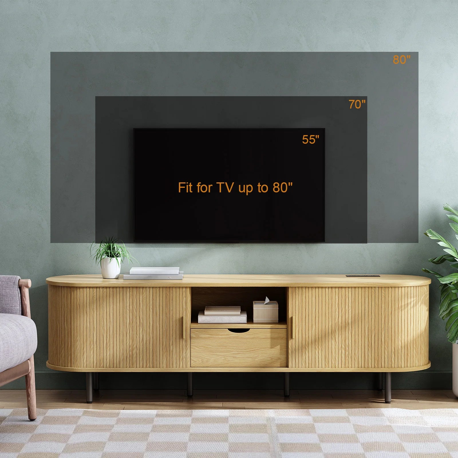 69" TV Stand w/ Power Outlet for TVs up to 80",Entertainment Center