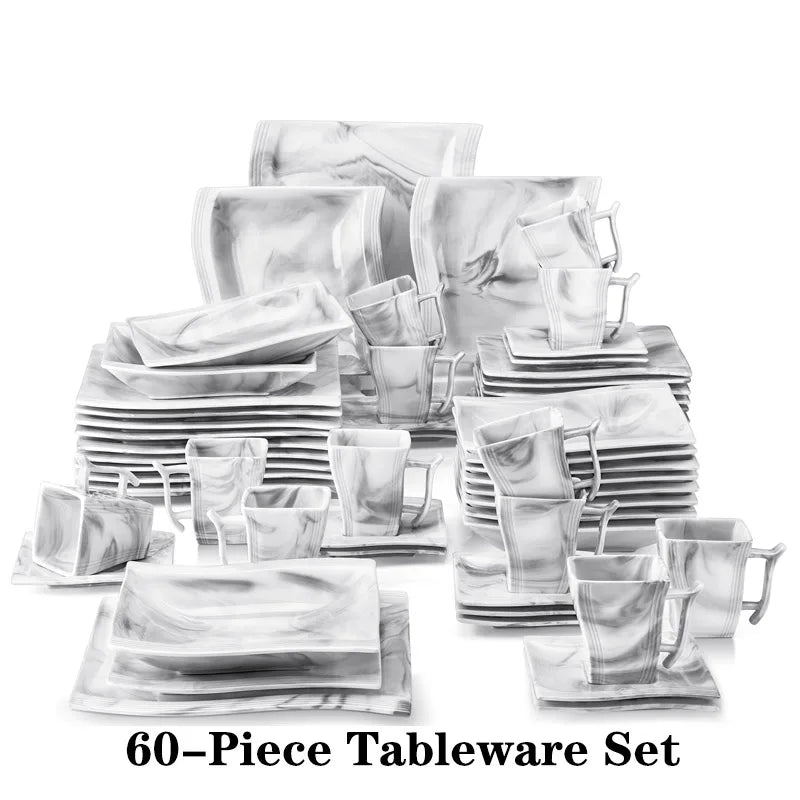 30/60PCS Marble Porcelain Dinnerware Set
