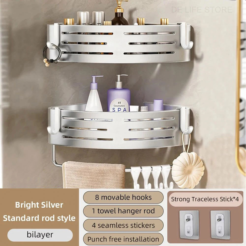 1-2PCS Bathroom Corner Shelf with Plastic Hook Towel Barr