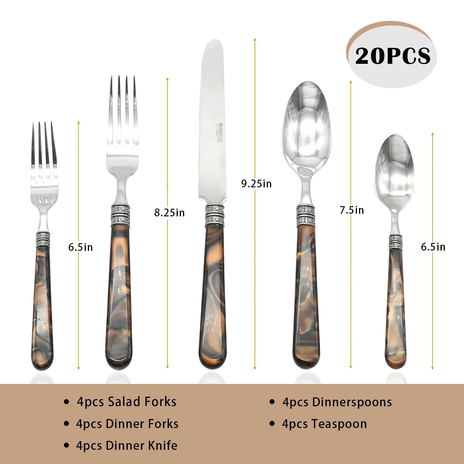 Barenthal Tortue Sandstone Handle Flatware Set 20Pcs Stainless Steel Cutlery