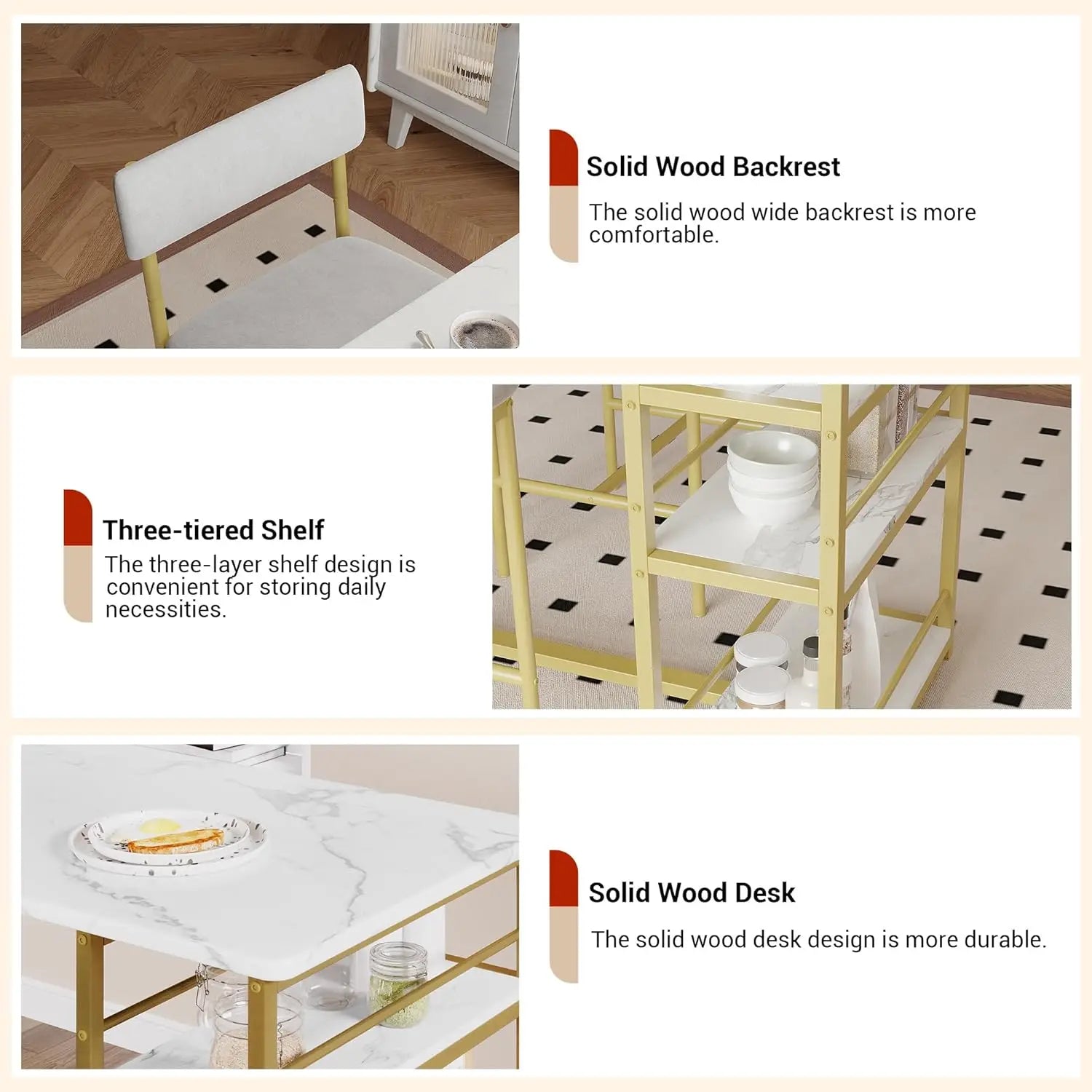 3 Piece Modern Bar Table Set for 2, Space Saving Counter Height Dining Table