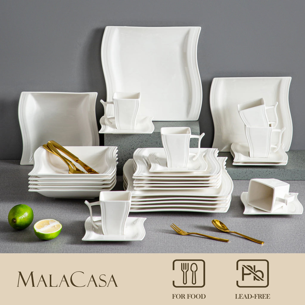 30/60 Piece White Porcelain Dinner Set with 12