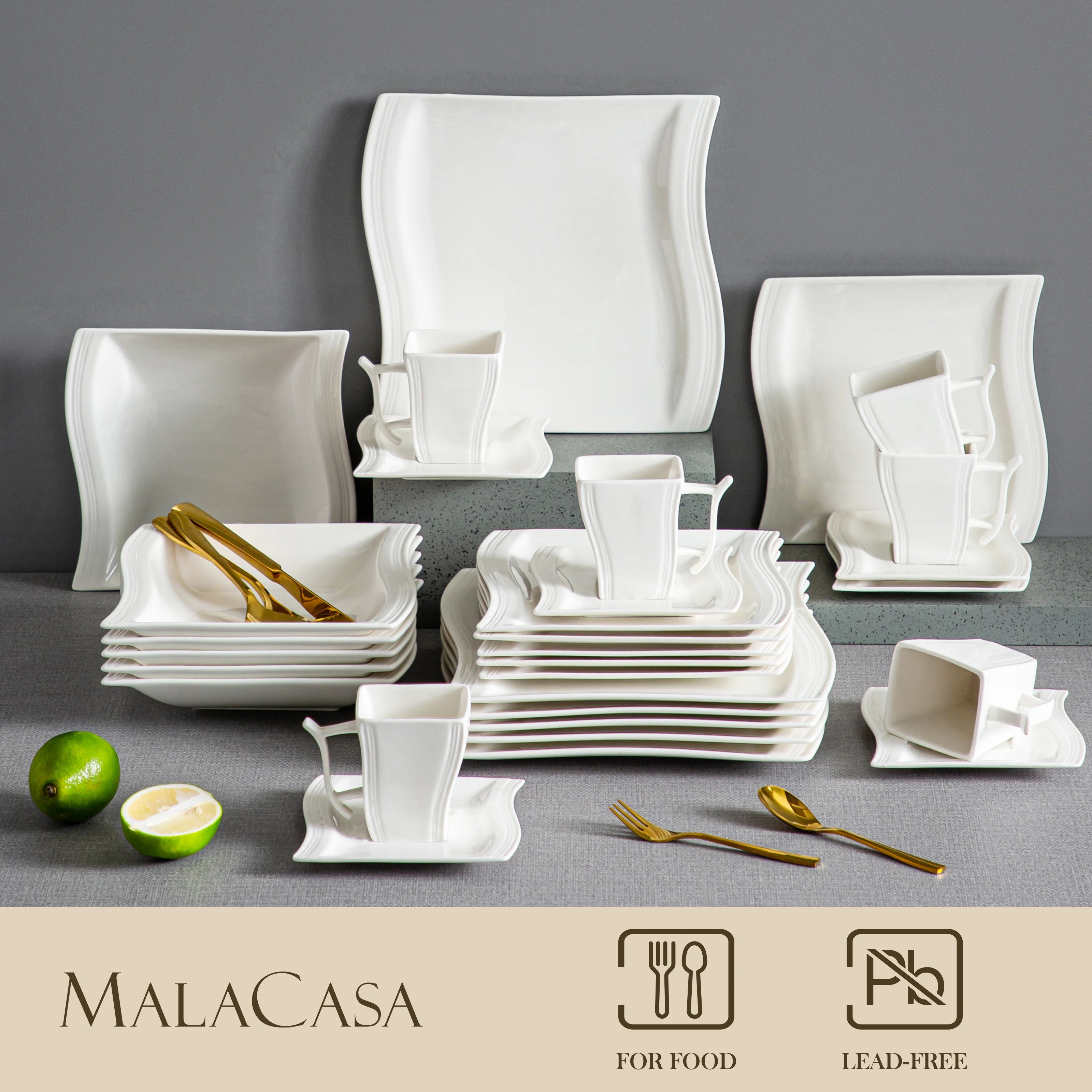 30/60 Piece White Porcelain Dinner Set with 12