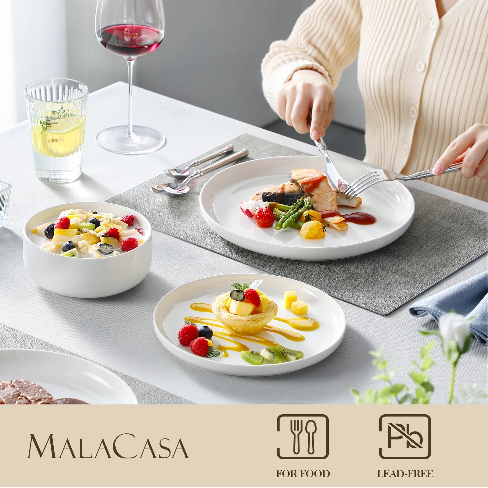 MALACASA 18/36-Piece Ceramic Plate Porcelain Dinnerware Set