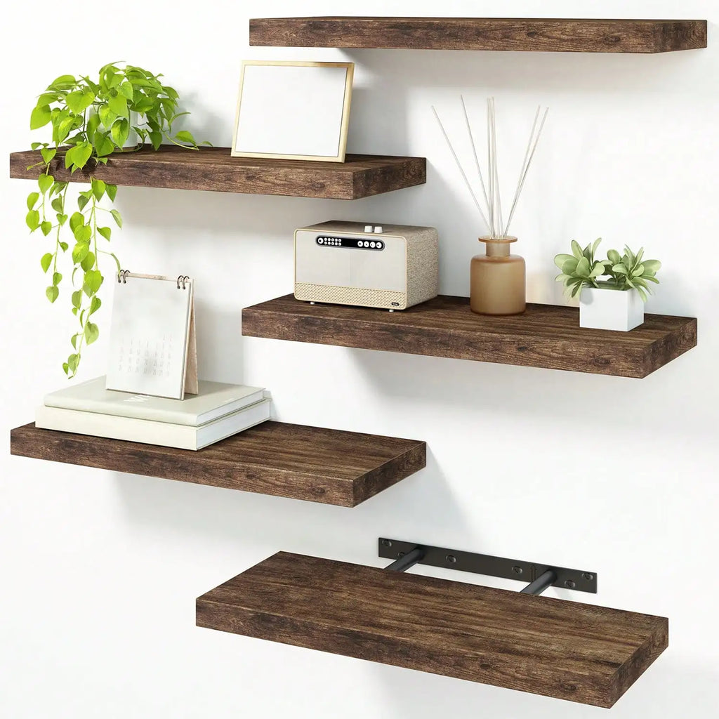 4 Pack Floating Shelves Modern Black Wood Wall Shelves