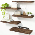 4 Pack Floating Shelves Modern Black Wood Wall Shelves