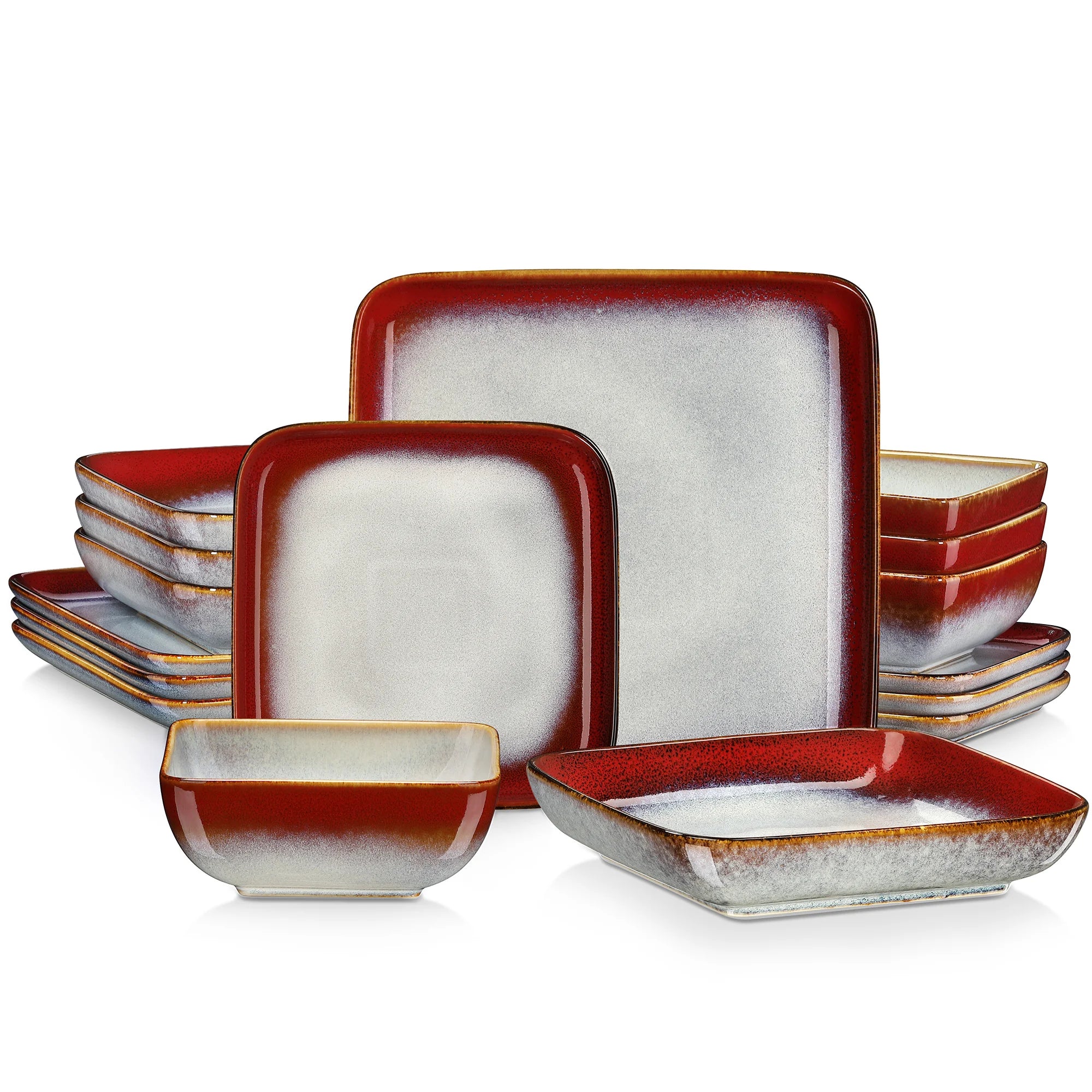 Dinner Set Green Square Kiln Change Glaze Tableware 16 Piece Kitchen Dinnerware