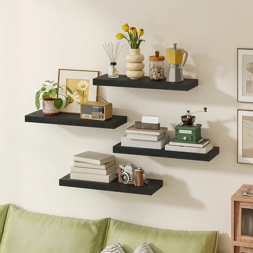 4 Pack Floating Shelves Modern Black Wood Wall Shelves