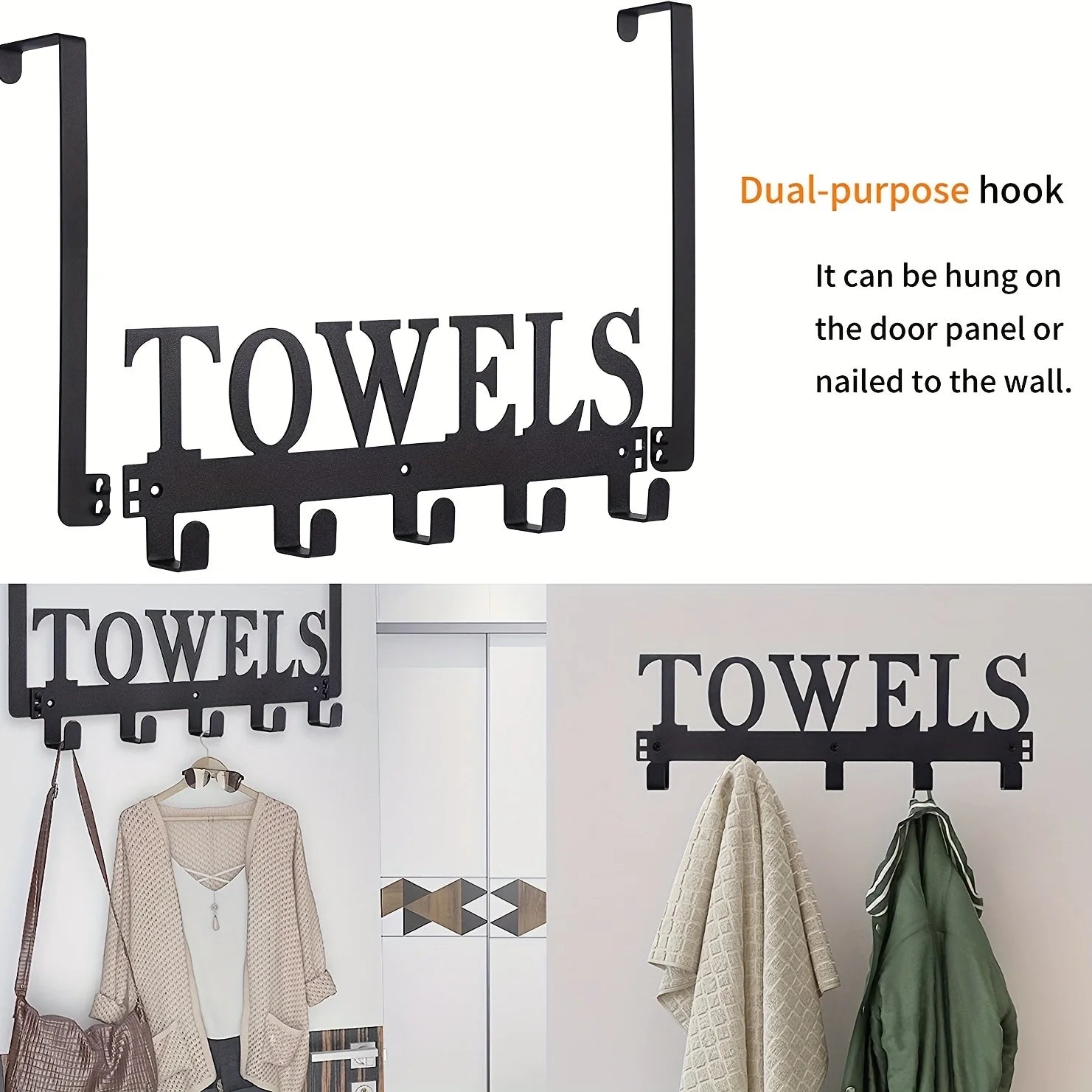 Over The Door Hooks, Towel Rack with 6 Hooks
