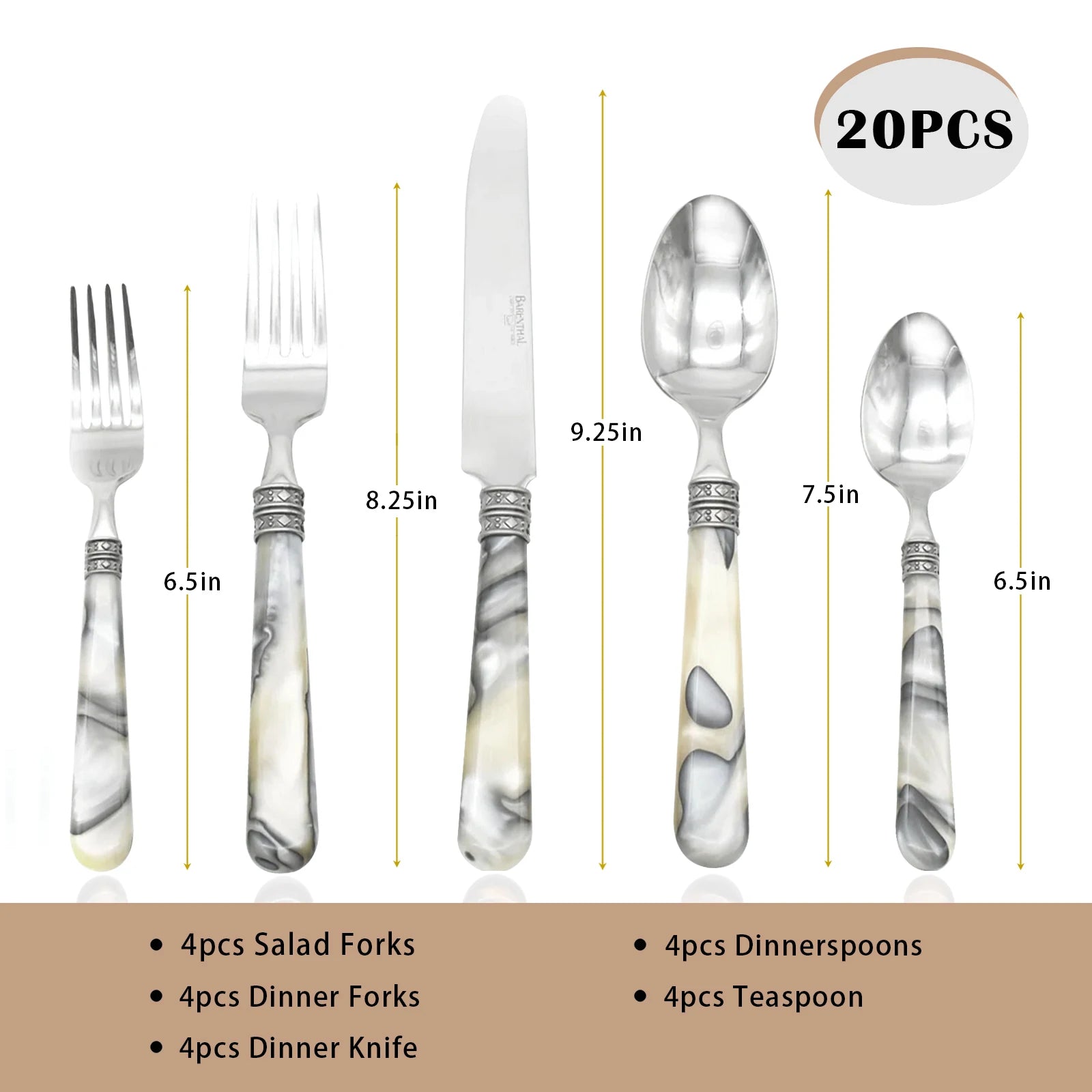 Barenthal Tortue Sandstone Handle Flatware Set 20Pcs Stainless Steel Cutlery