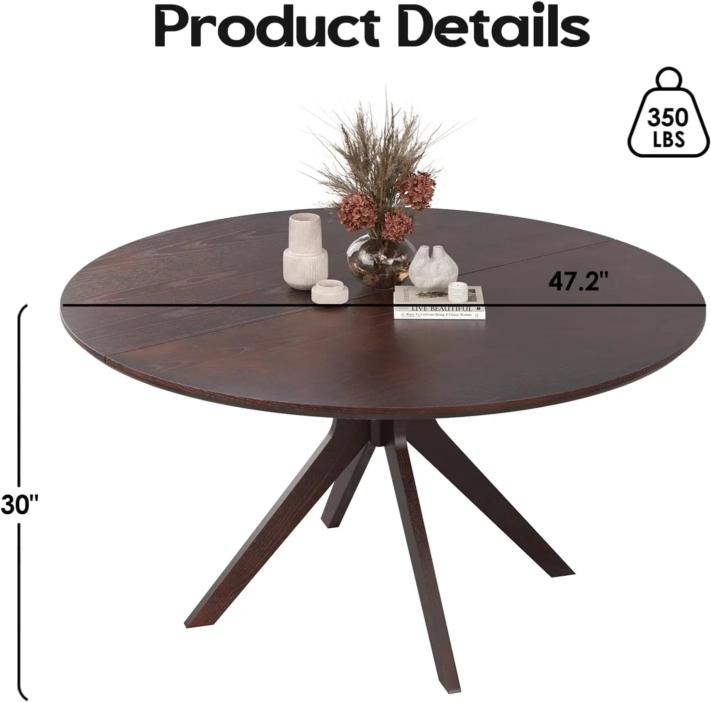 Round Natural Wood Dining Table for Living Room
