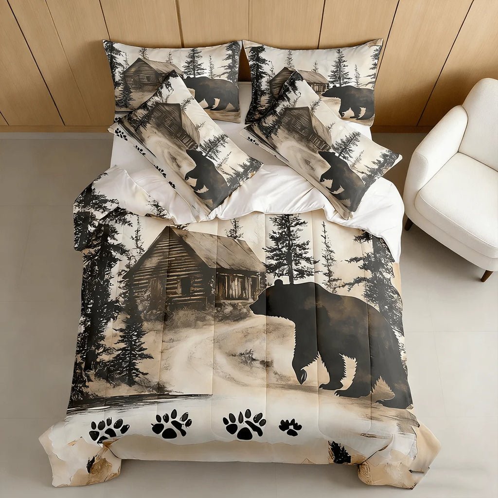 2/3pcs Rustic Cabin Bear Print Comforter Set