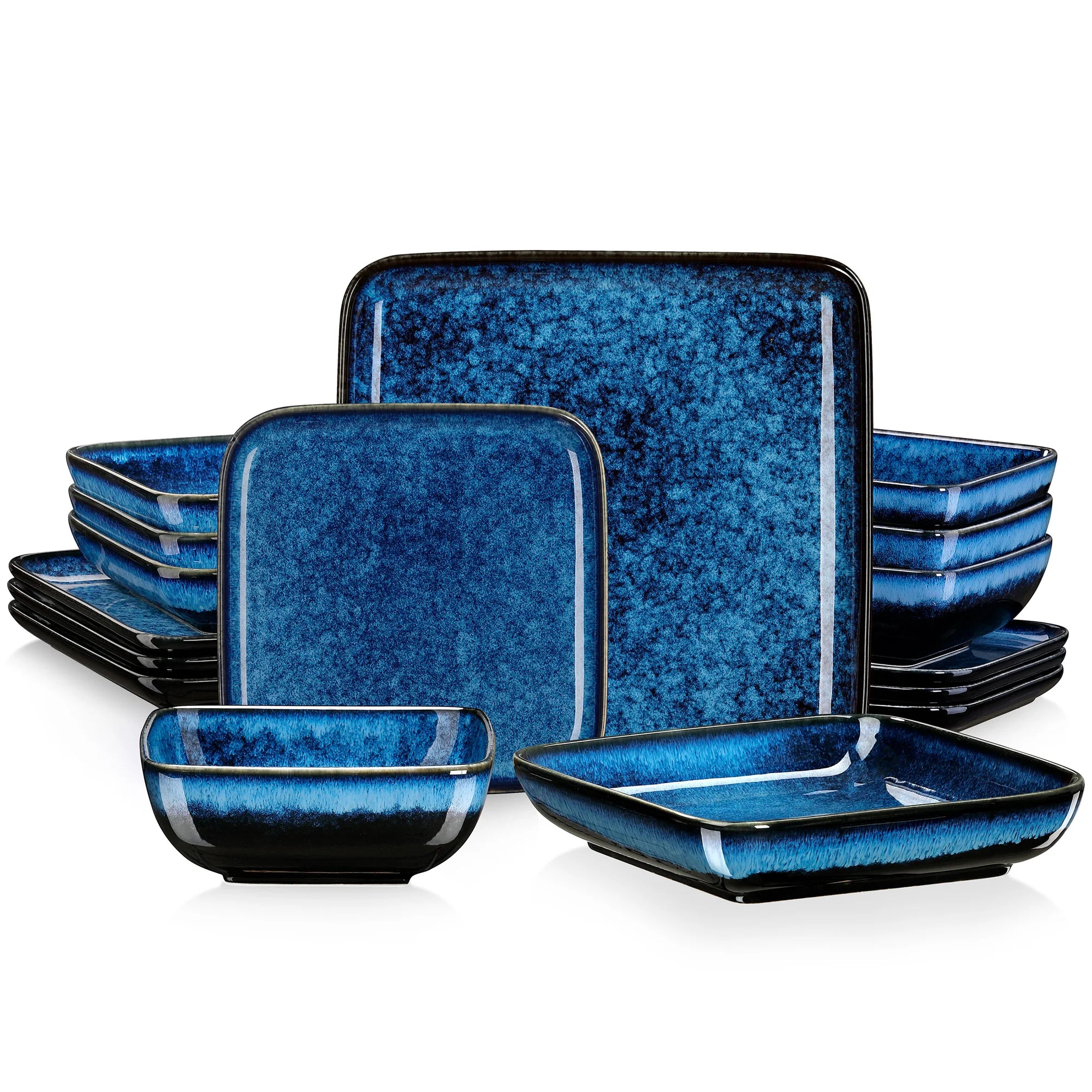 Dinner Set Green Square Kiln Change Glaze Tableware 16 Piece Kitchen Dinnerware