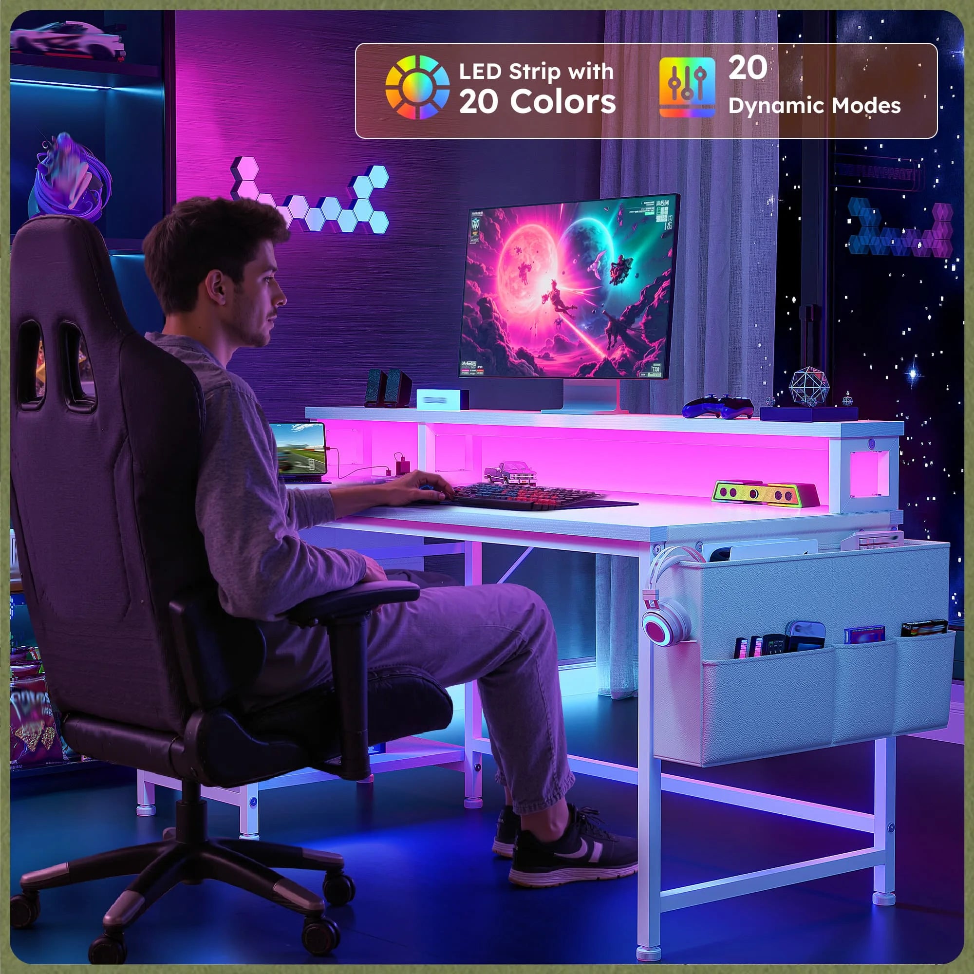 48"&55“ Small Gaming Desk with Remote Control RGB Light