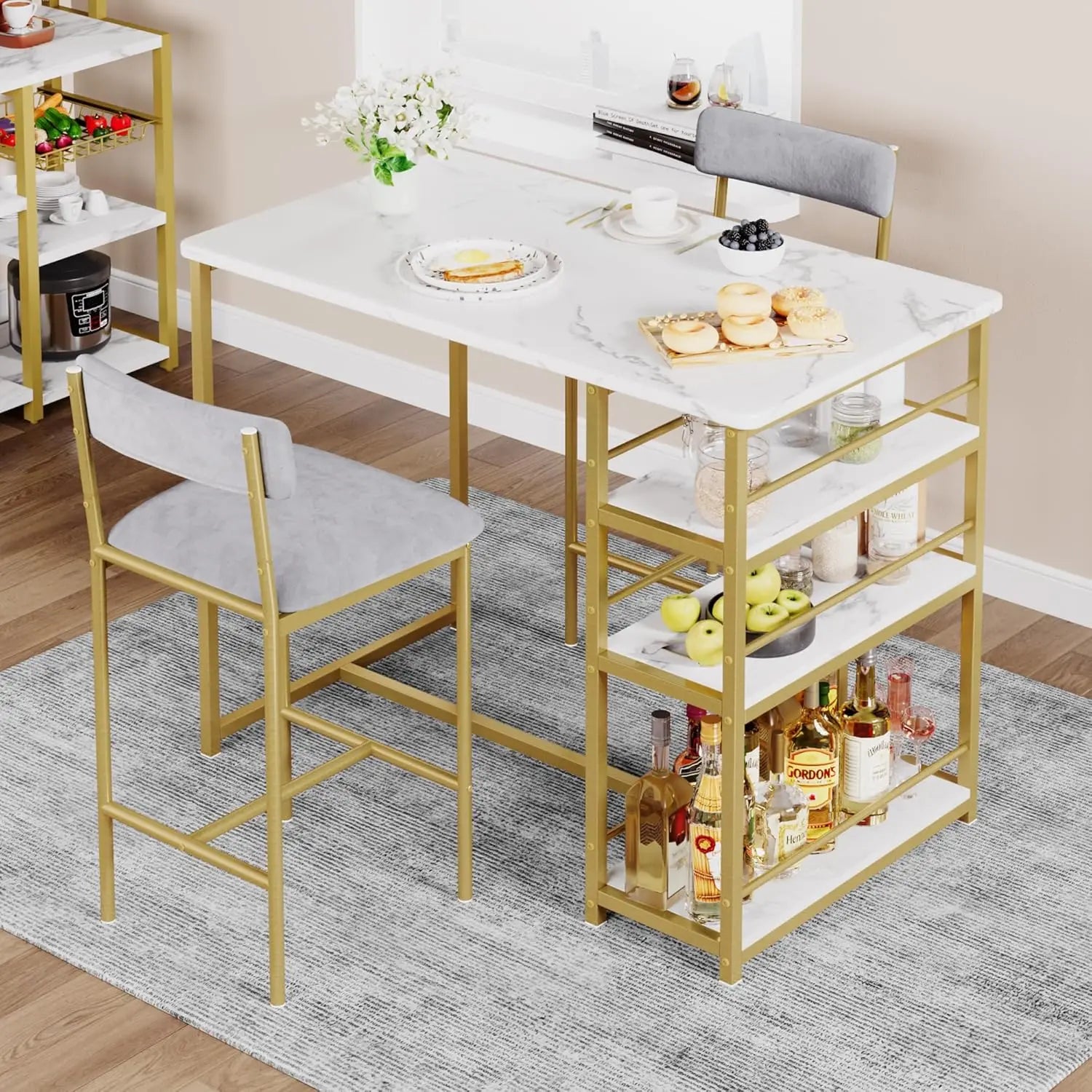 3 Piece Modern Bar Table Set for 2, Space Saving Counter Height Dining Table