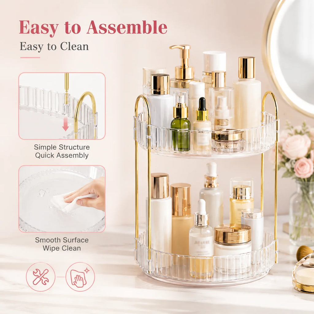 2 Tier 3 Tier Rotating Makeup Organizer 360 Degree Cosmetic Storage Rack