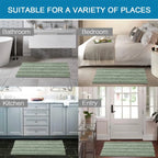 Sage Bathroom Rugs Set of 2 Extra Thick Chenille Striped Shaggy Bath