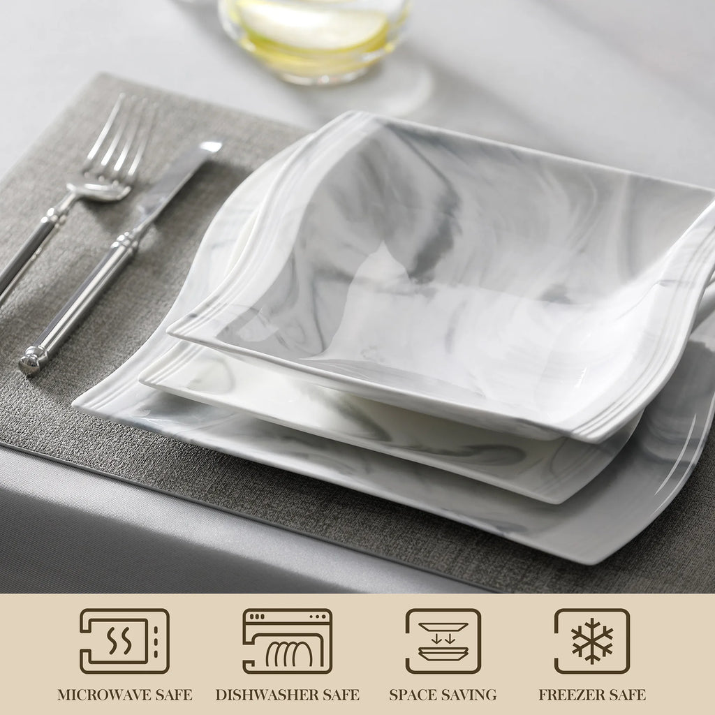 30/60PCS Marble Porcelain Dinnerware Set