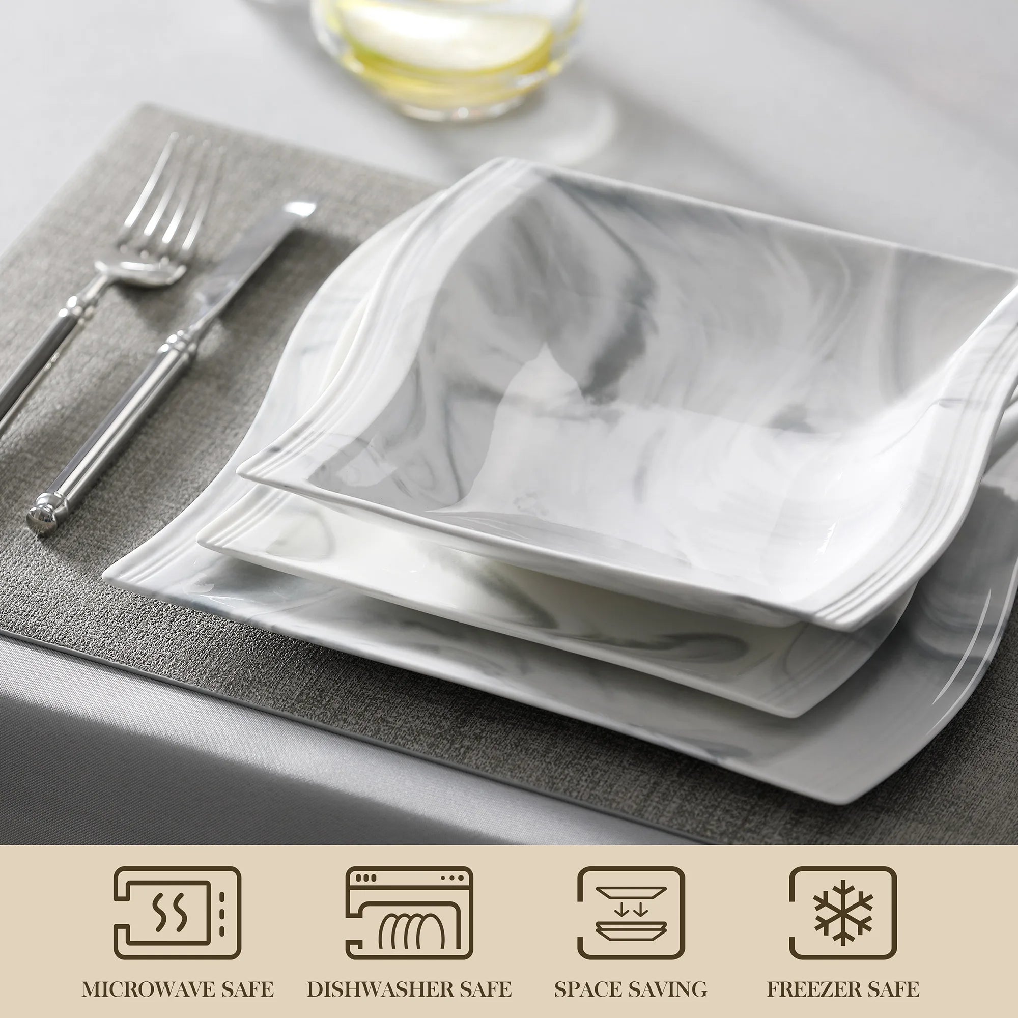 30/60PCS Marble Porcelain Dinnerware Set