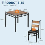 3pcs /set Dining Table Room with Corner Protector, Wood Kitchen Table and Chairs Set of 3 with Upholstered Chairs for Kitchen Room
