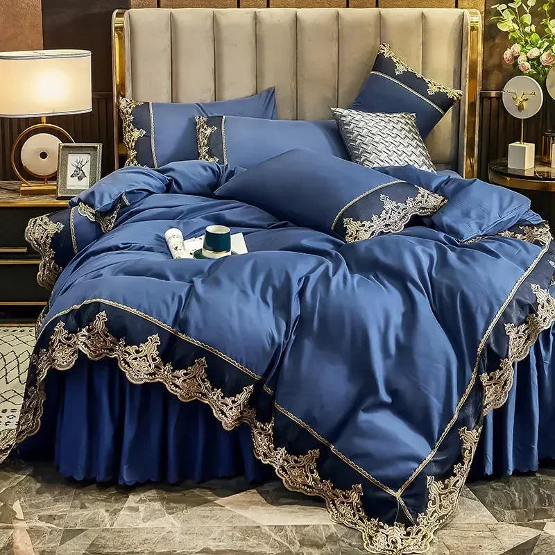Lace edge bed skirt bed cover matte four piece set,