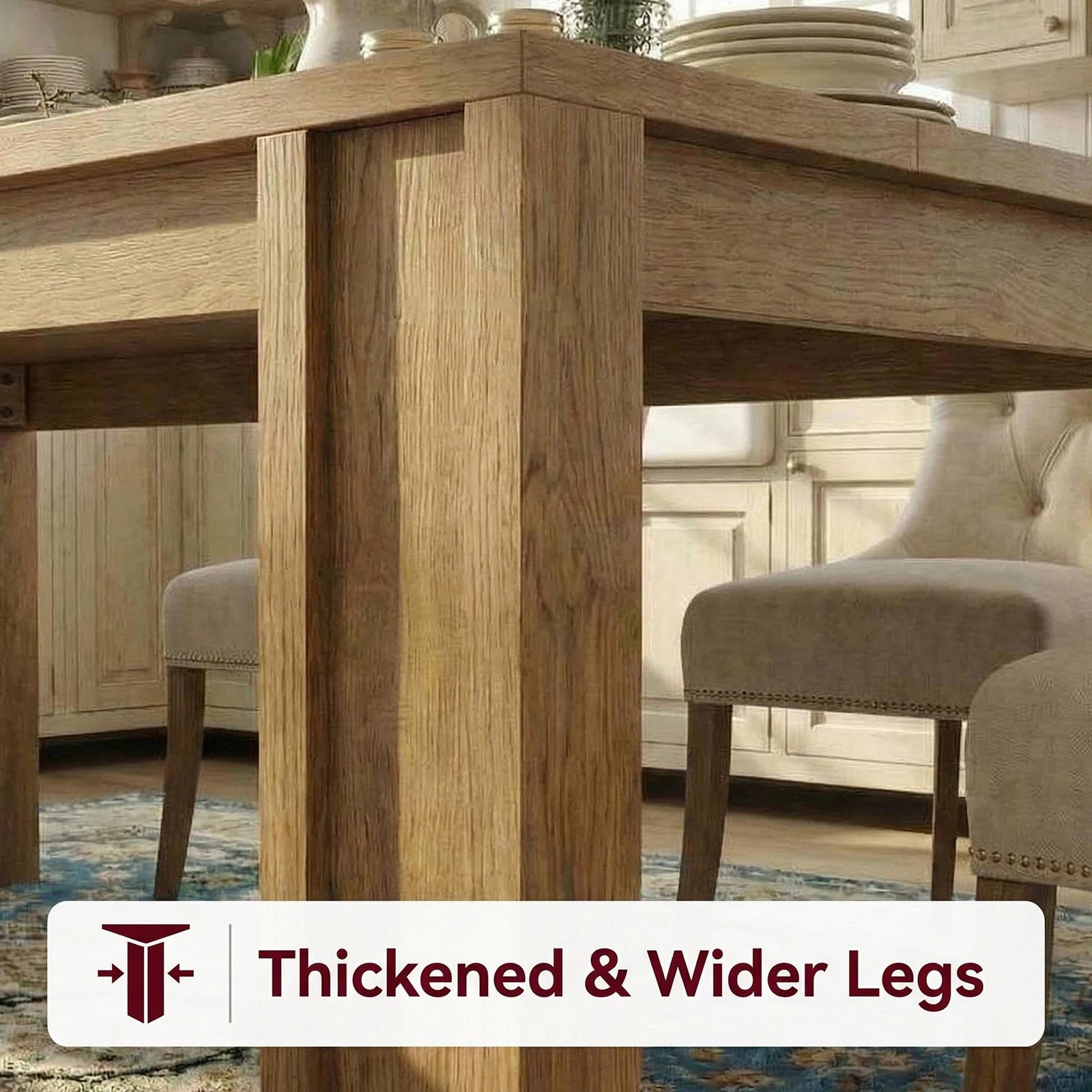 71 Inch Farmhouse Dining Table For 6-8, Rectangular Wood