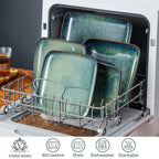 Dinner Set Green Square Kiln Change Glaze Tableware 16 Piece Kitchen Dinnerware