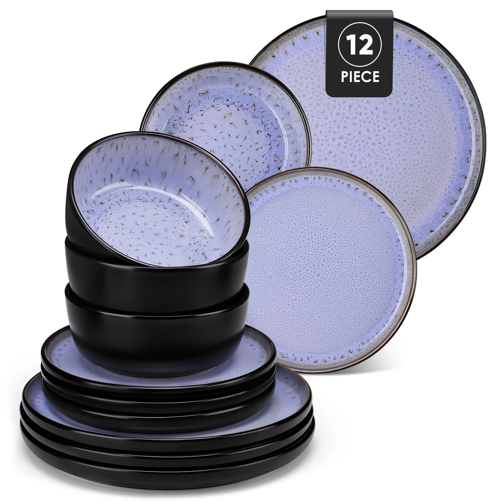 12/16 Piece Ceramic Dinnerware Set Matte Black Stoneware