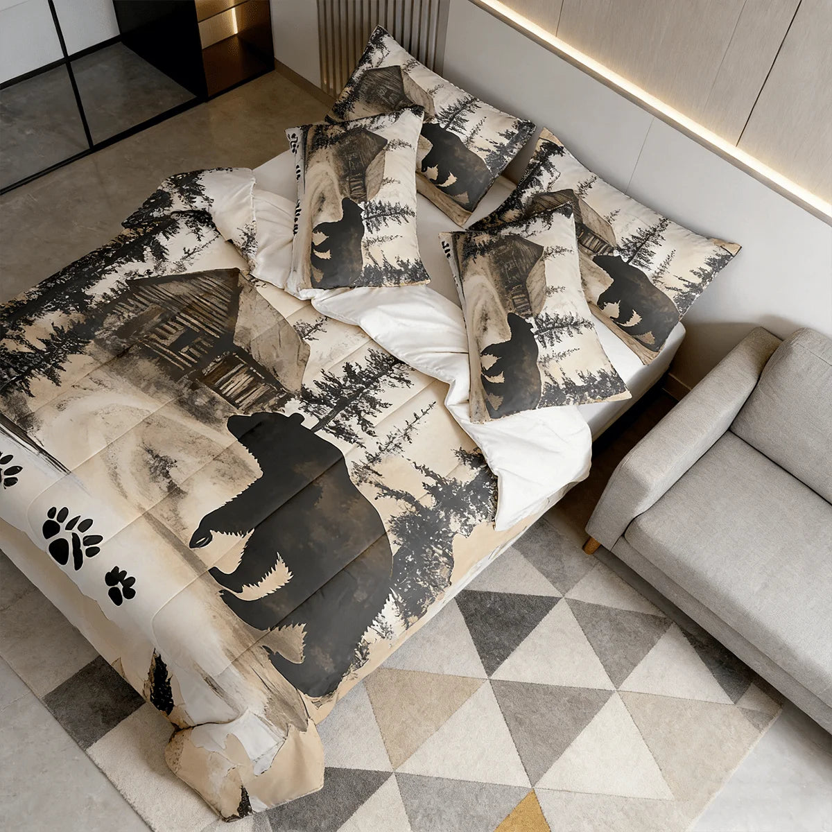 2/3pcs Rustic Cabin Bear Print Comforter Set