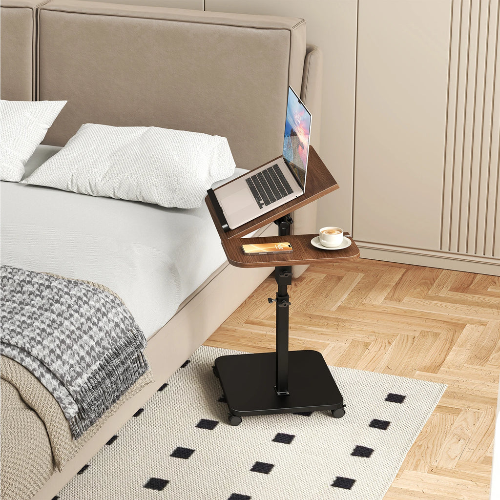 Adjustable Height c-Shaped End Table with Wheels,