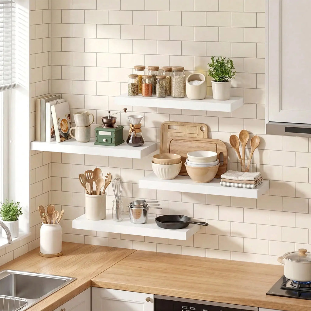 4 Pack Floating Shelves Modern Black Wood Wall Shelves