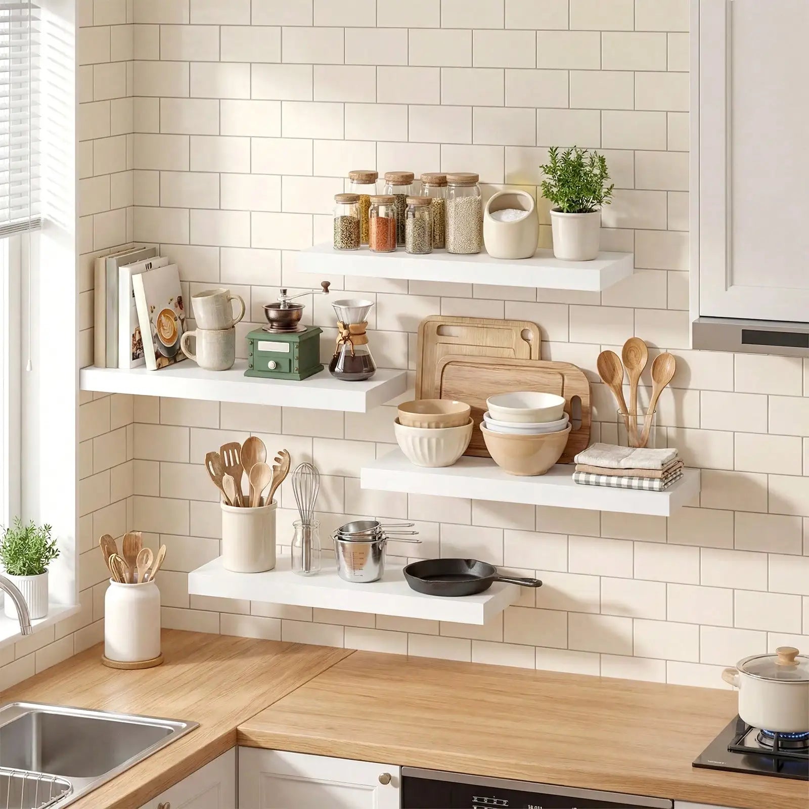 4 Pack Floating Shelves Modern Black Wood Wall Shelves
